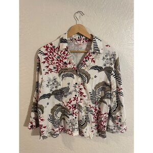 Tianello White & Red Japanese Style Suzy Blouse Floral Cherry Blossom Button Up